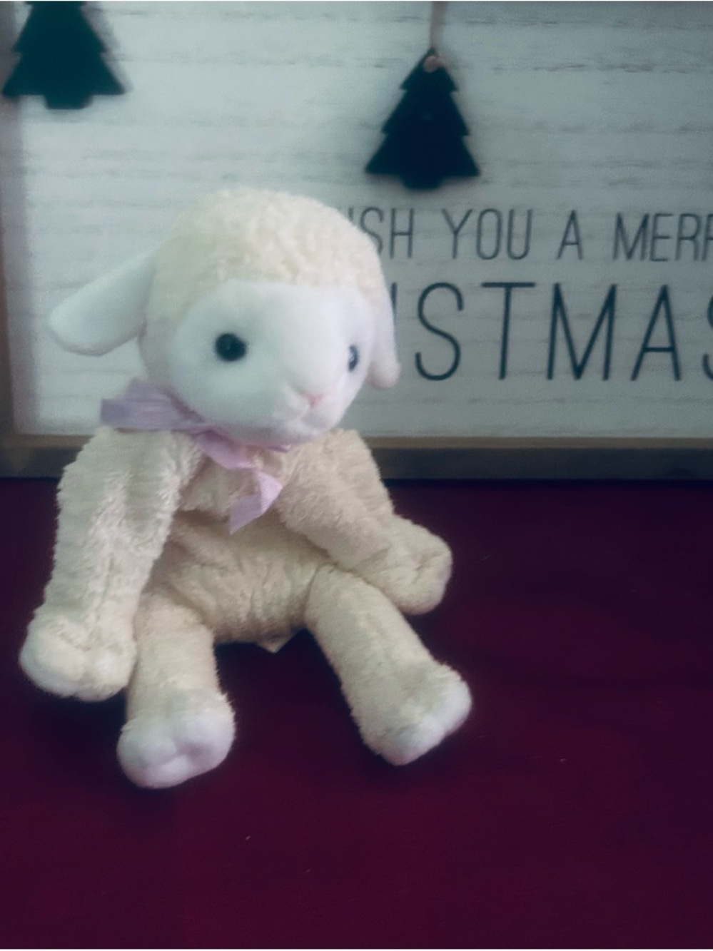 Ty Cream Lamb Plush FLEECIE Pink Bow asmr